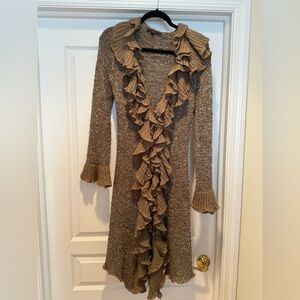 Elegant Brown Ruffled Knit Coat/Dress.